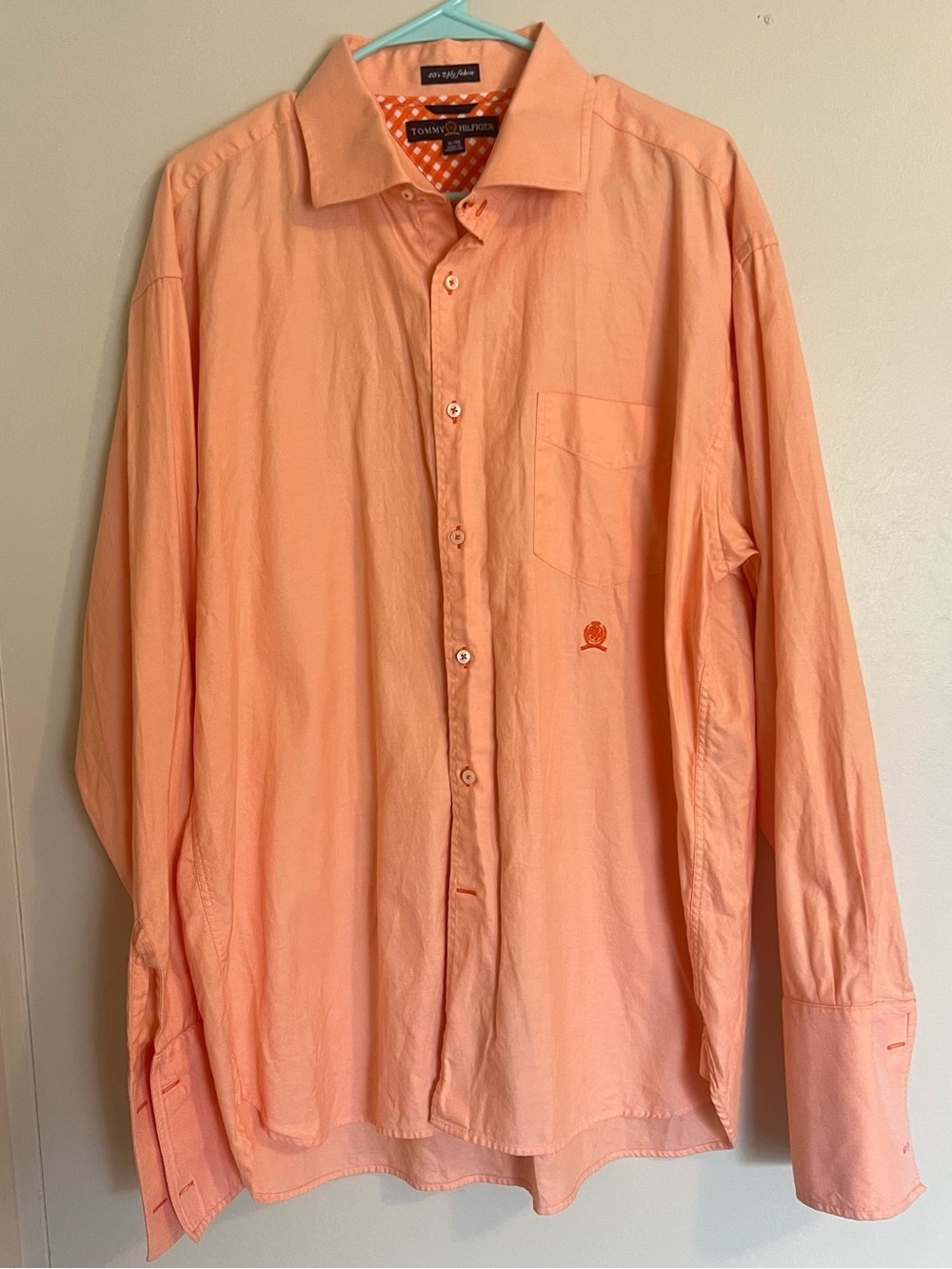 Vintage Tommy Hilfiger 80s 2 Ply Fabric Men's Coral Long-Sleeve Button-Up Shirt
